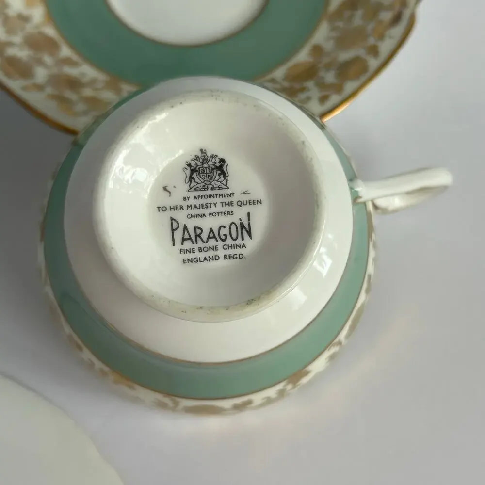 Paragon Royal Warrant Mint Gold Bone China Teacup Saucer Trio
